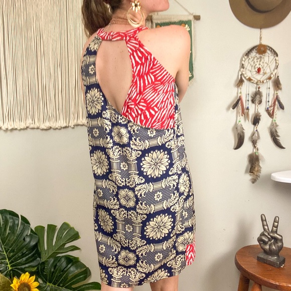 THML Anthropologie Mixed Print Navy  Red  Floral Sleeveless Dress  Small - Picture 1 of 12